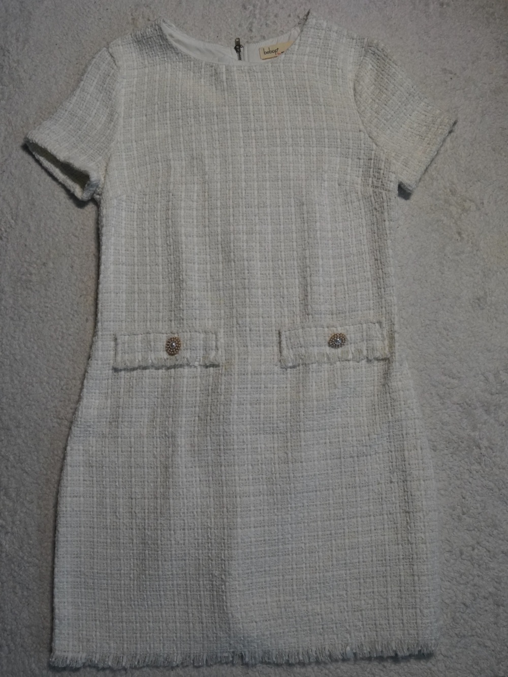 BeBop white Tweed Shift Mini Dress Size S Classic Old money Style